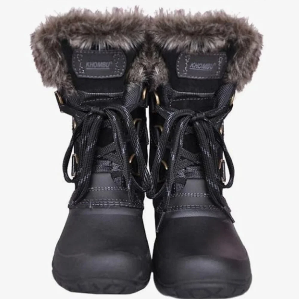 Khombu The Slope Black Winter Snow Boots Faux Fur Trim Size 9 NWT